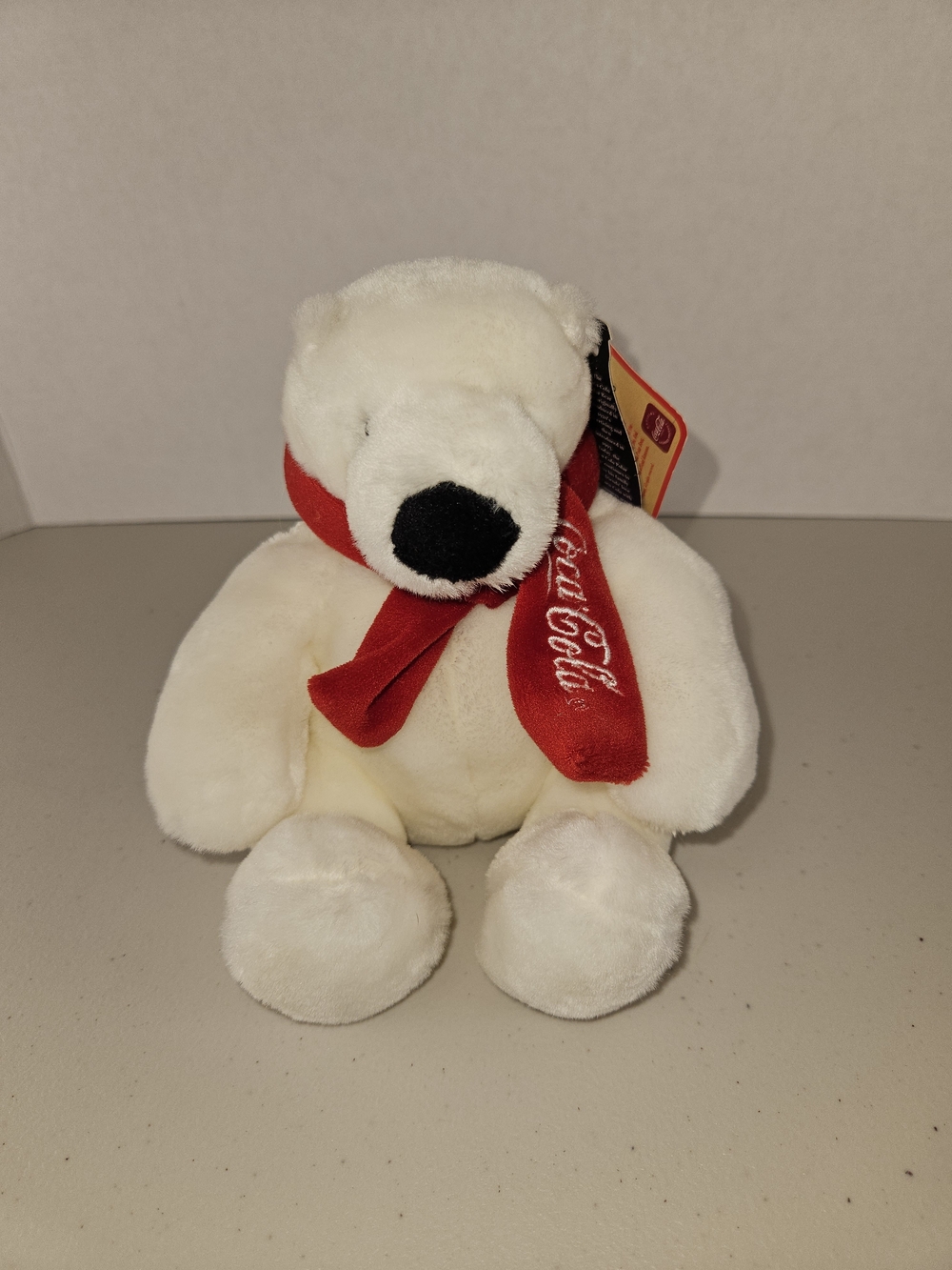 NWT Coca Cola Cream Polar Bear Plush with Red Scarf 6.25 Inches